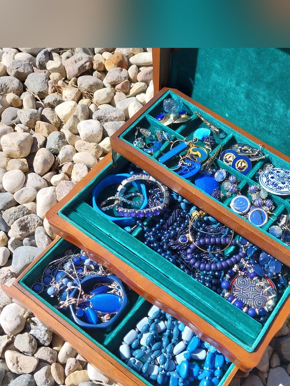 Blue Statement Jewelry Collection in Wooden Organizer - Picture 10 of 10